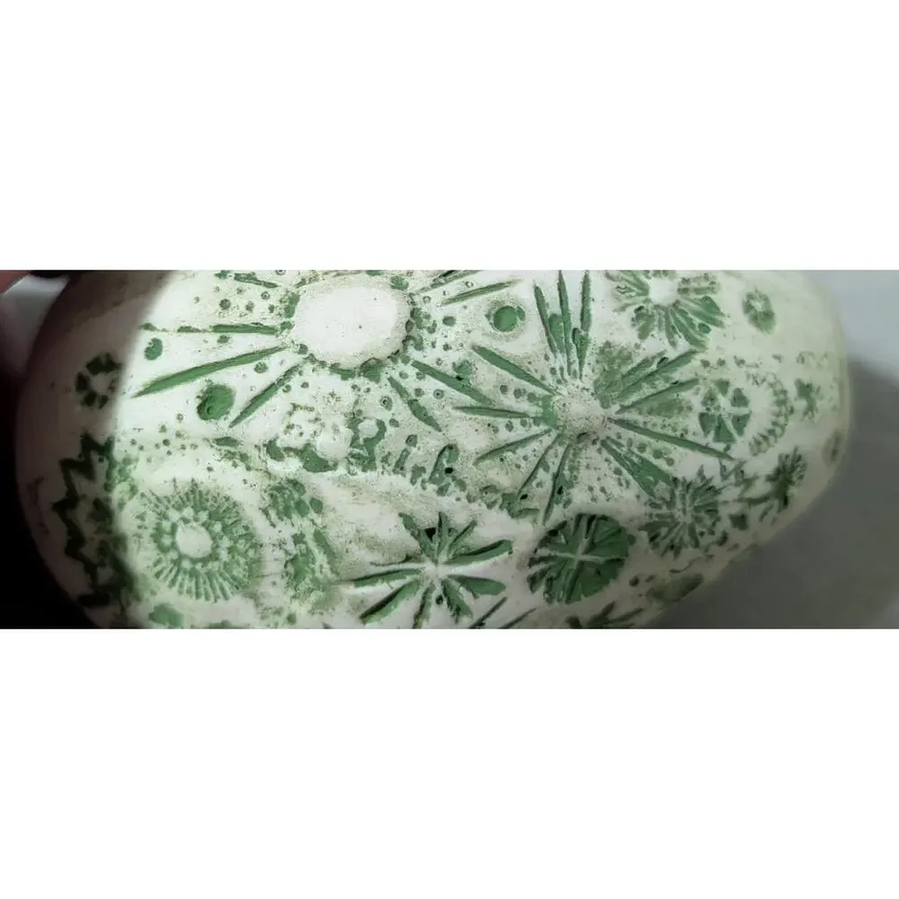 Vintage Ed Brinkman Studio Art Pottery Egg Bud Vase Carved Floral Green MCM